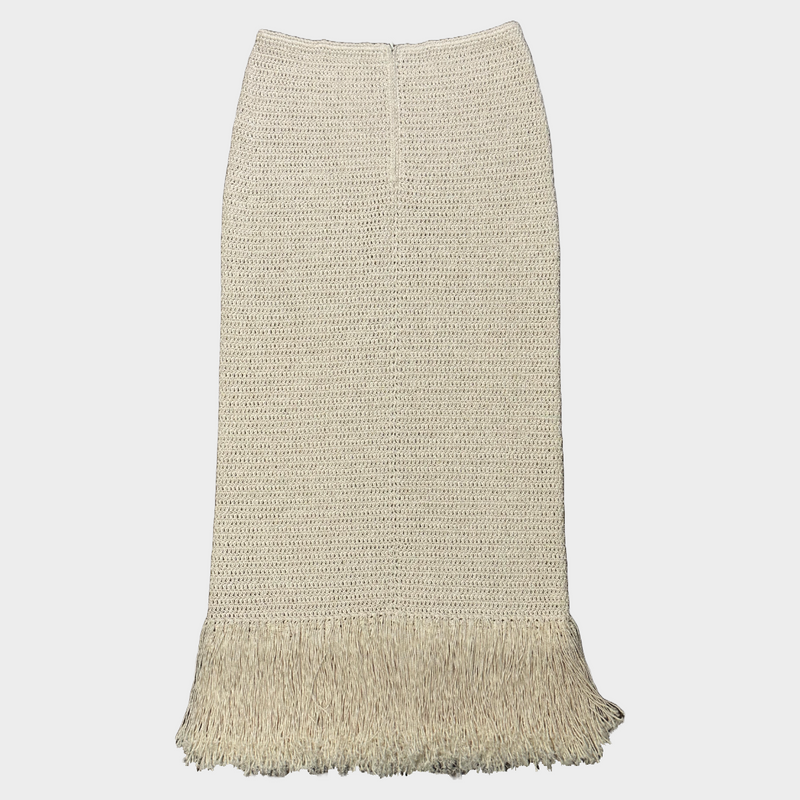 Magda Butrym beige knitted cotton midi skirt with a frill