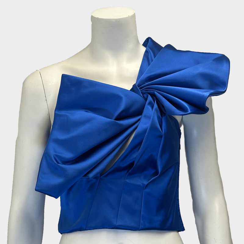 Saint Laurent women's blue silk pleated knot bustier top