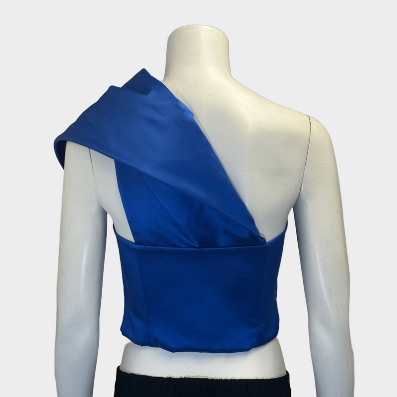 Saint Laurent women's blue silk pleated knot bustier top