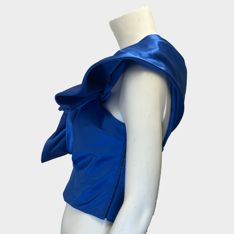 Saint Laurent women's blue silk pleated knot bustier top