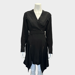 Isabel Marant black silk long sleeved dress with metal buttons details