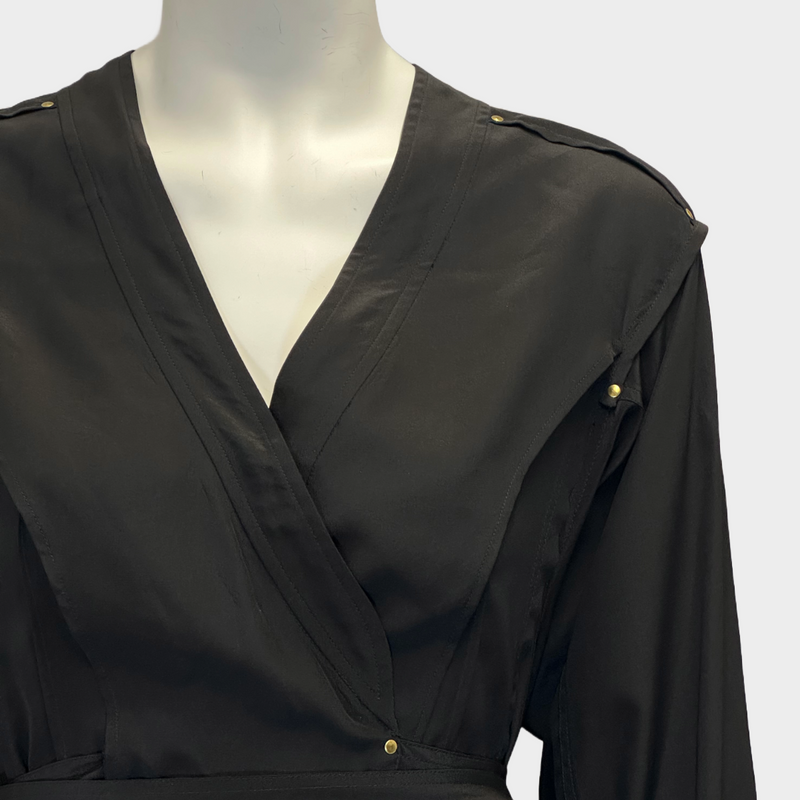 Isabel Marant black silk long sleeved dress with metal buttons details