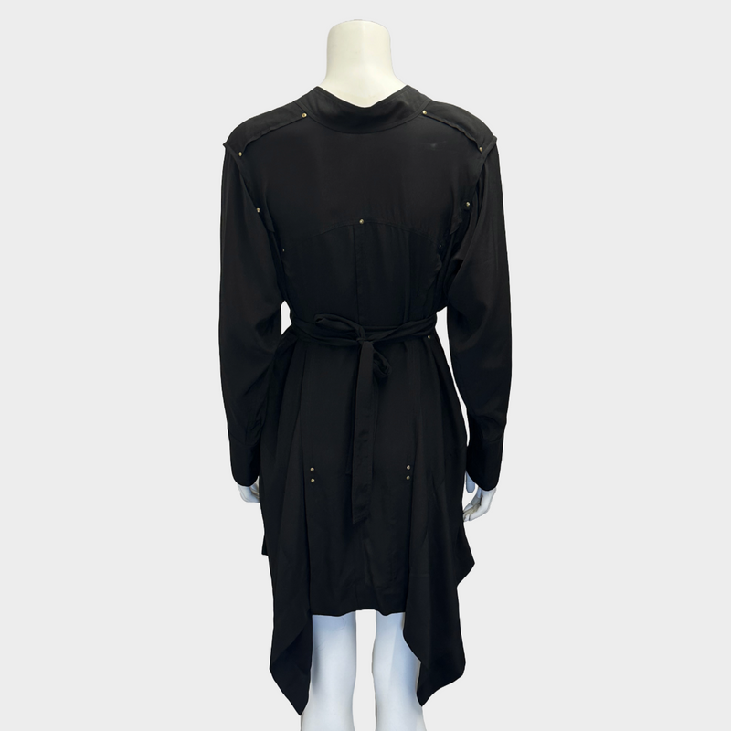 Isabel Marant black silk long sleeved dress with metal buttons details