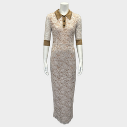 Alessandra Rich beige and nude lace short sleeved maxi dress