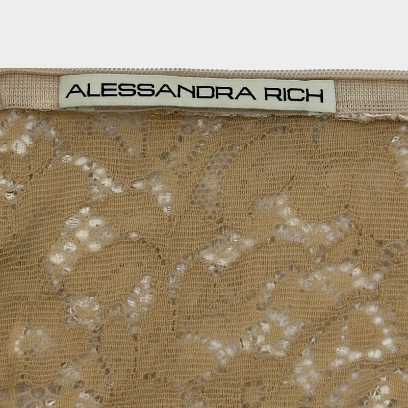 Alessandra Rich beige and nude lace short sleeved maxi dress