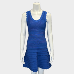 Herve Leger blue rayon panelled A-line sleeveless dress