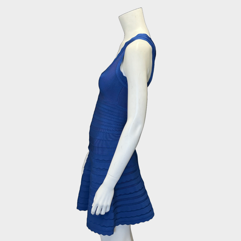 Herve Leger blue rayon panelled A-line sleeveless dress