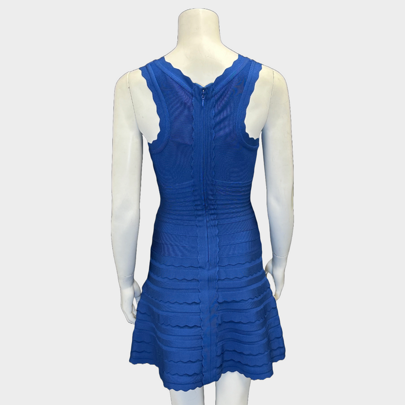 Herve Leger blue rayon panelled A-line sleeveless dress