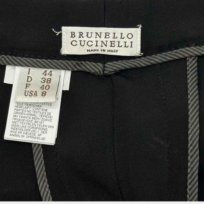 Brunello Cucinelli women's black silk blend trousers with beaded belt