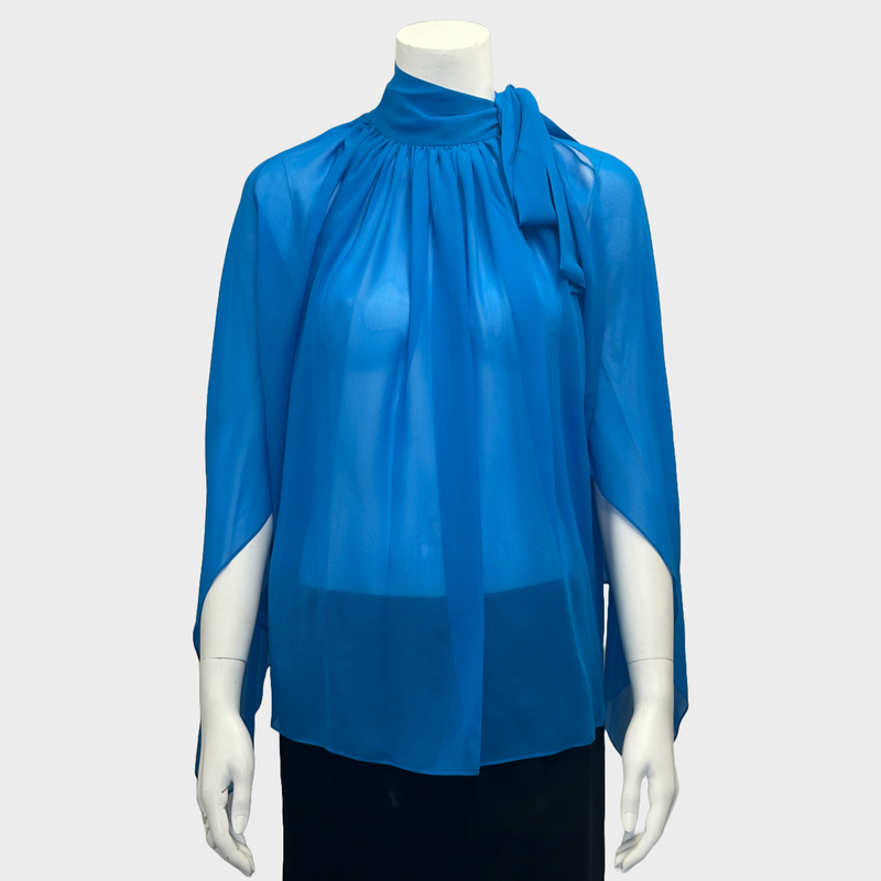 Antonio Berardi women's blue chiffon blouse with a bow at the neck