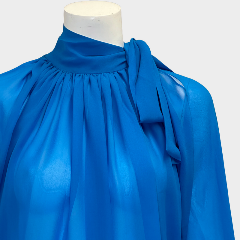 Antonio Berardi women's blue chiffon blouse with a bow at the neck