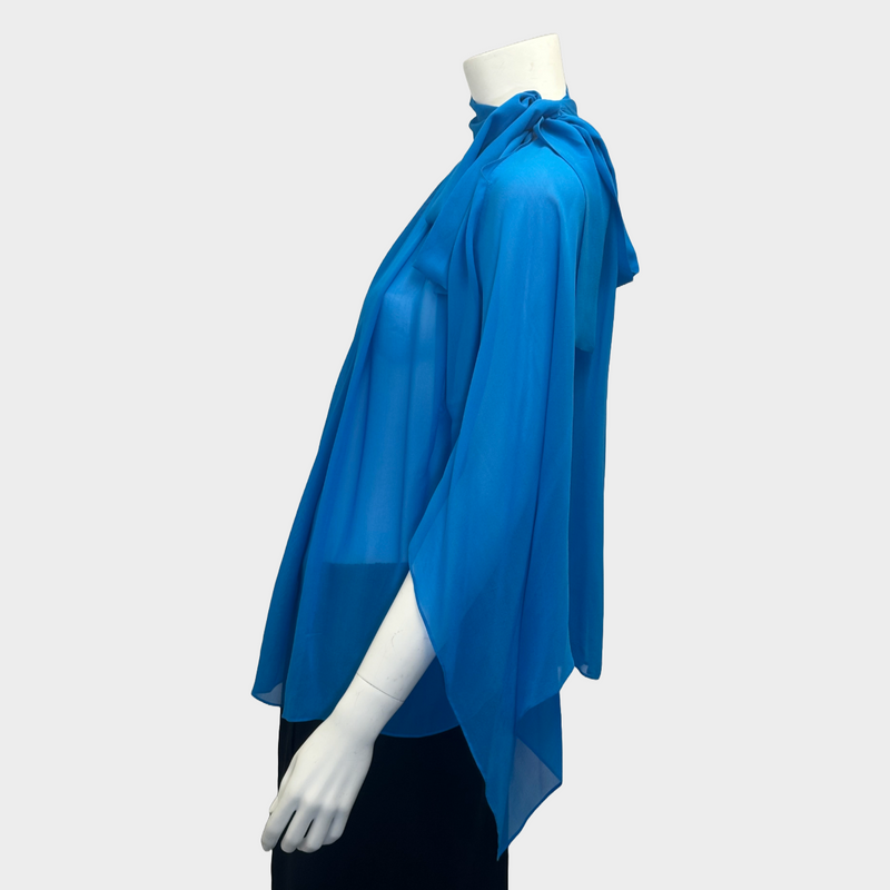 Antonio Berardi women's blue chiffon blouse with a bow at the neck