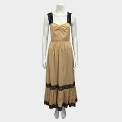 Gucci women's beige cotton ruched dress with black lace details