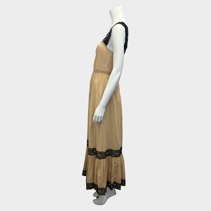 Gucci women's beige cotton ruched dress with black lace details