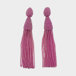 Oscar de la Renta pink beaded long clip-on earrings