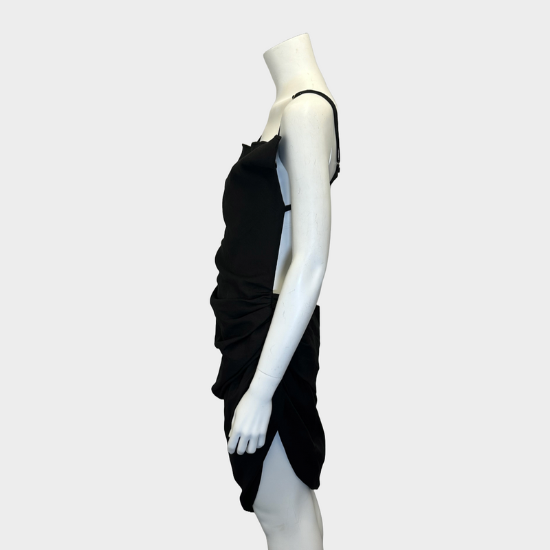 Jacquemus black linen draped asymmetrical dress with open back