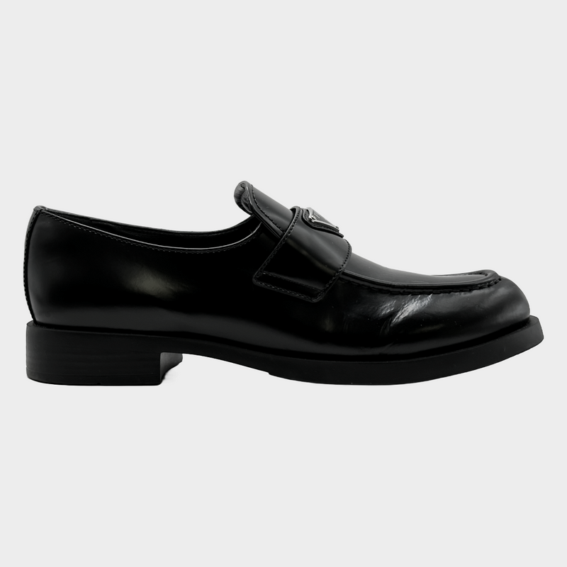 Prada women's black leather logo platform loafers