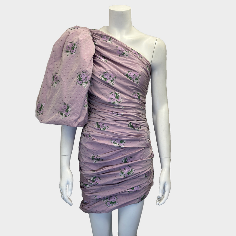 Giuseppe Di Morabito purple flower print brocade balloon-sleeve draped dress