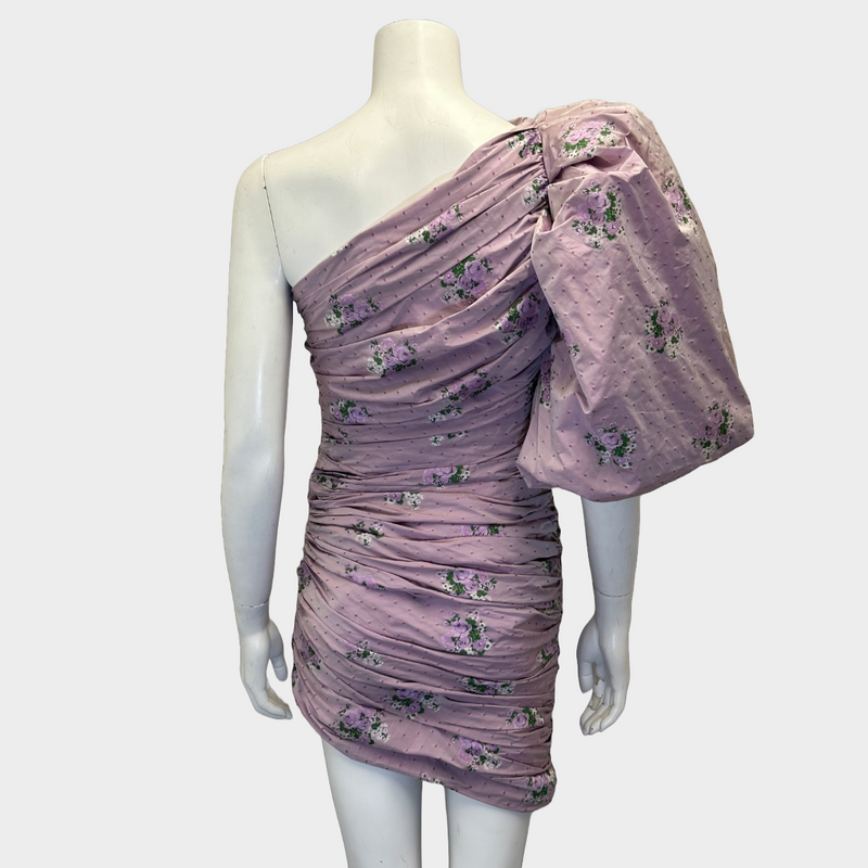 Giuseppe Di Morabito purple flower print brocade balloon-sleeve draped dress