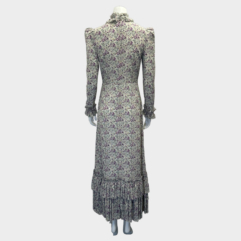 The Vampire's Wife ecru and purple flower print silk long sleeved maxi dress