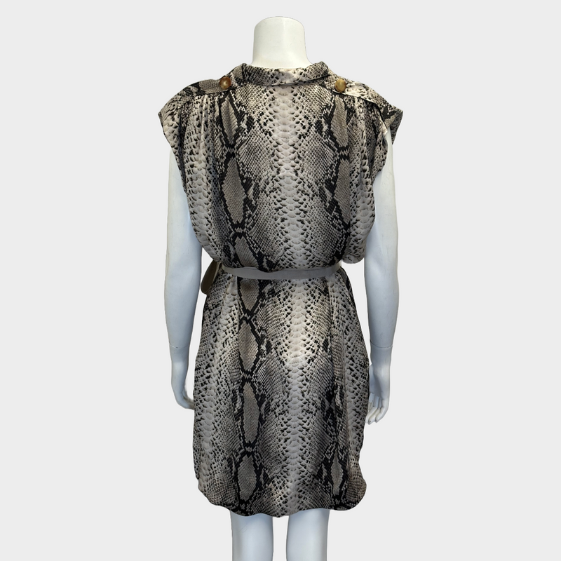 Lanvin brown snake print silk belted dress