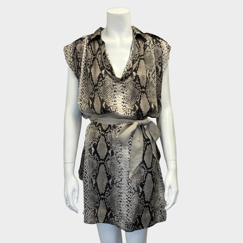 Lanvin brown snake print silk belted dress