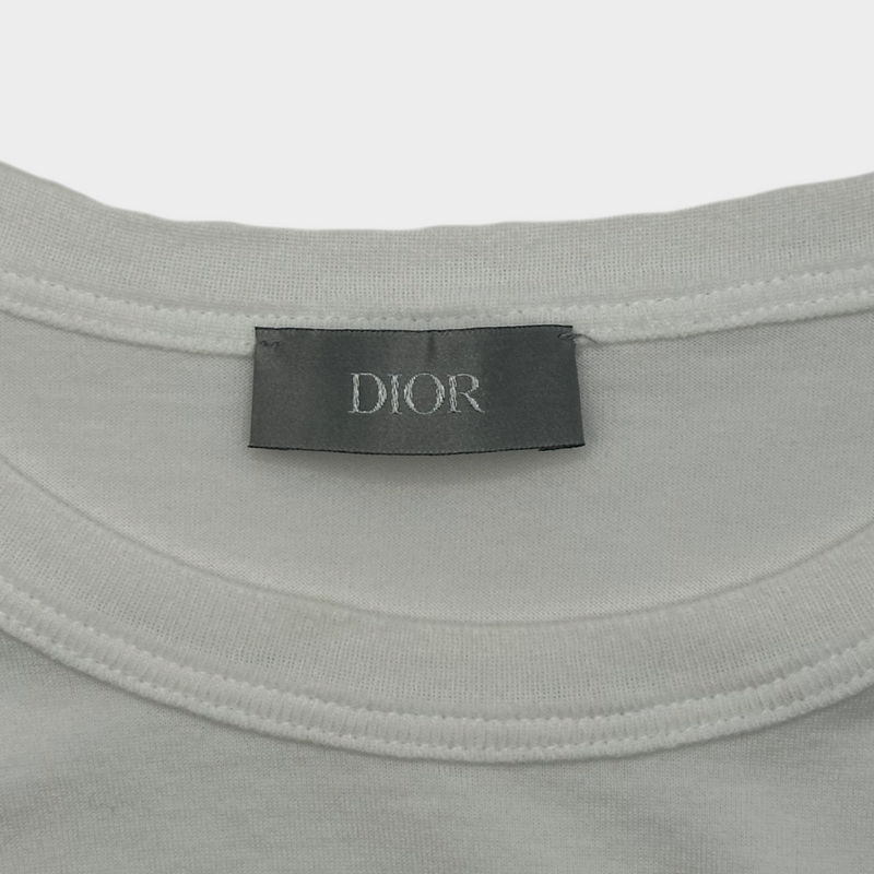 Christian Dior men's white cotton logo embroidery t-shirt