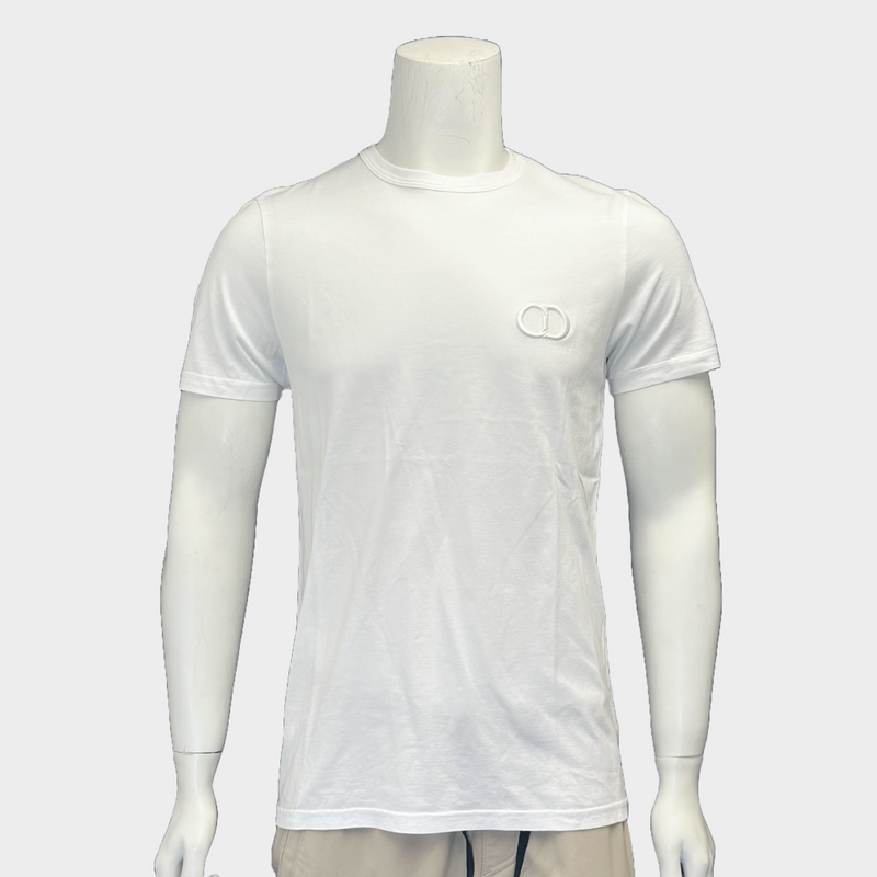 Christian Dior men's white cotton logo embroidery t-shirt