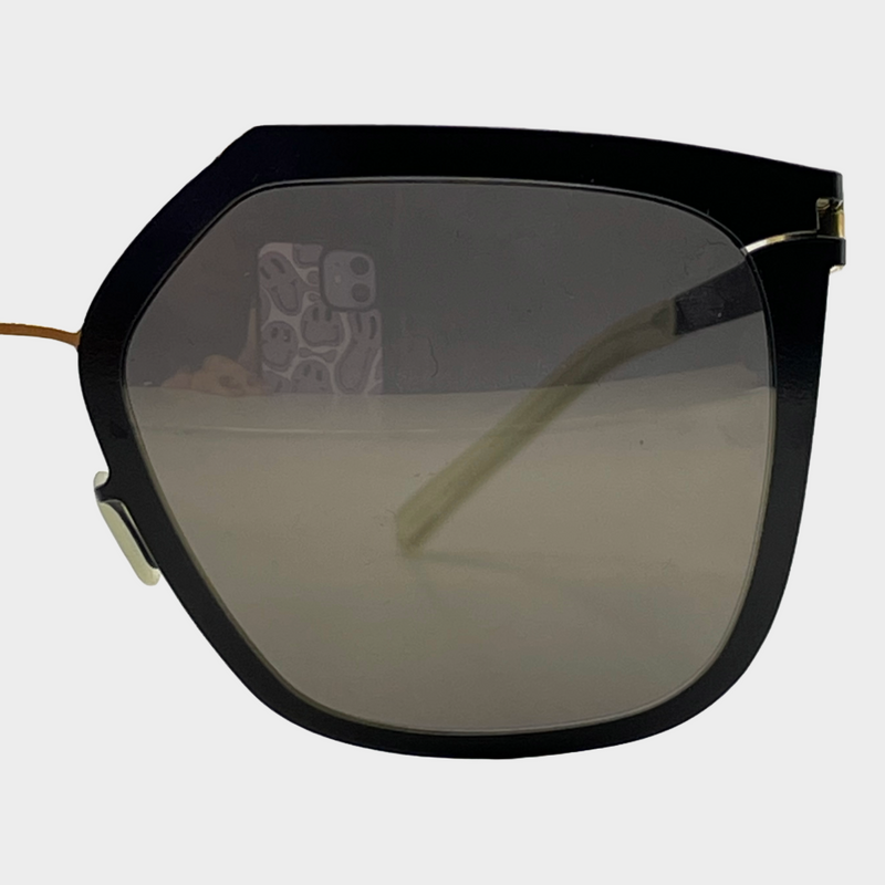 Mykita men's black metal aviator sunglasses with rubber sides