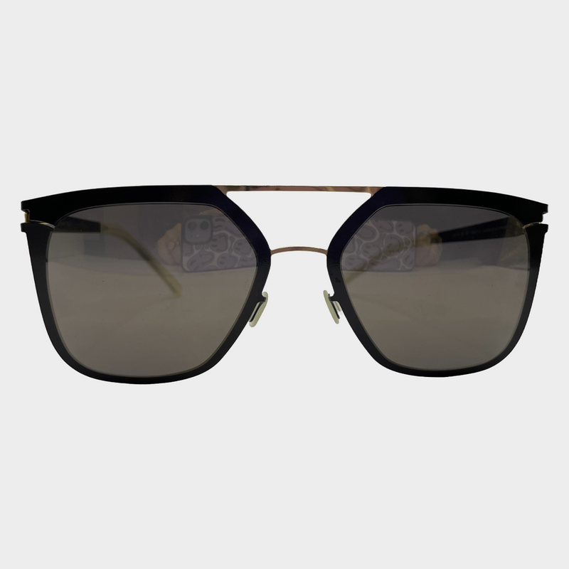 Mykita men's black metal aviator sunglasses with rubber sides