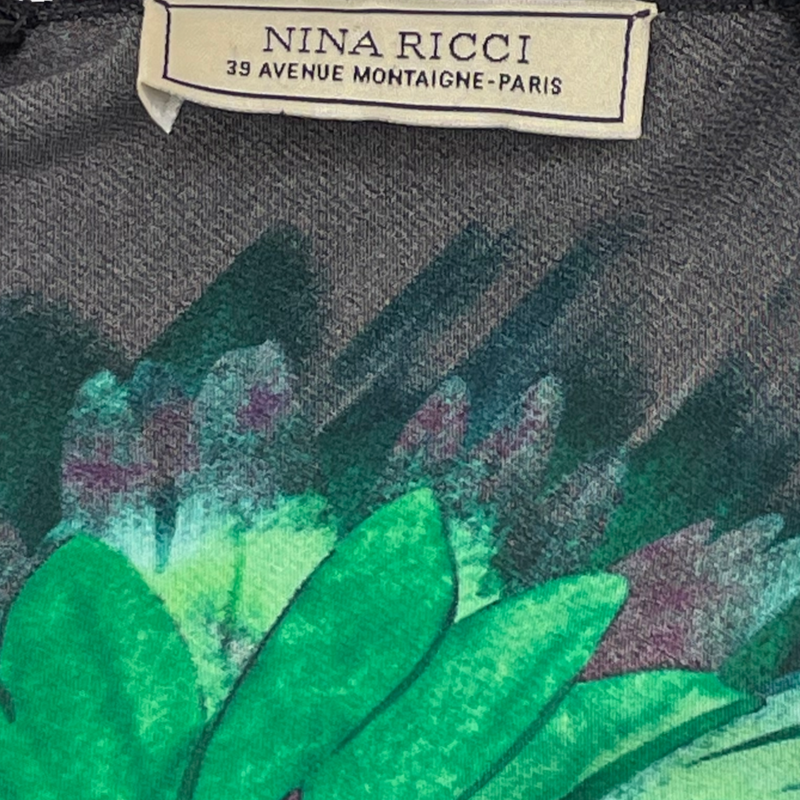 Nina Ricci women's black and green silk floral 3/4 sleeve mini dress