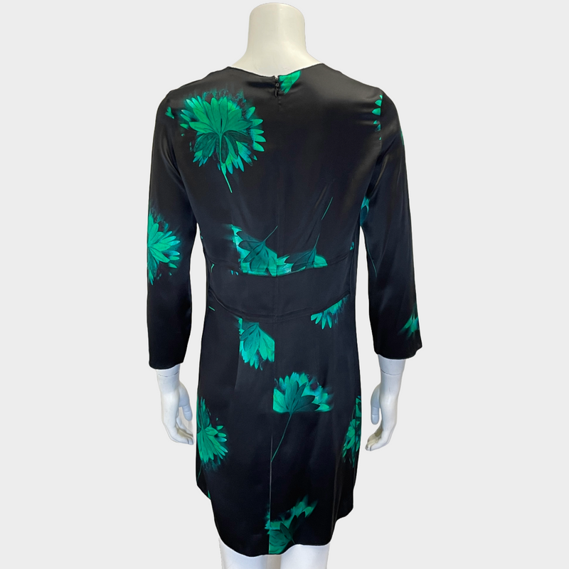 Nina Ricci women's black and green silk floral 3/4 sleeve mini dress