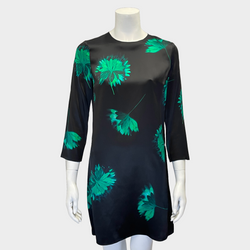 Nina Ricci women's black and green silk floral 3/4 sleeve mini dress