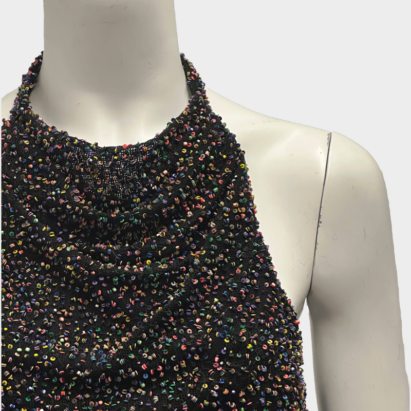 Cushnie Et Ochs black and multicoloured cotton beaded dress