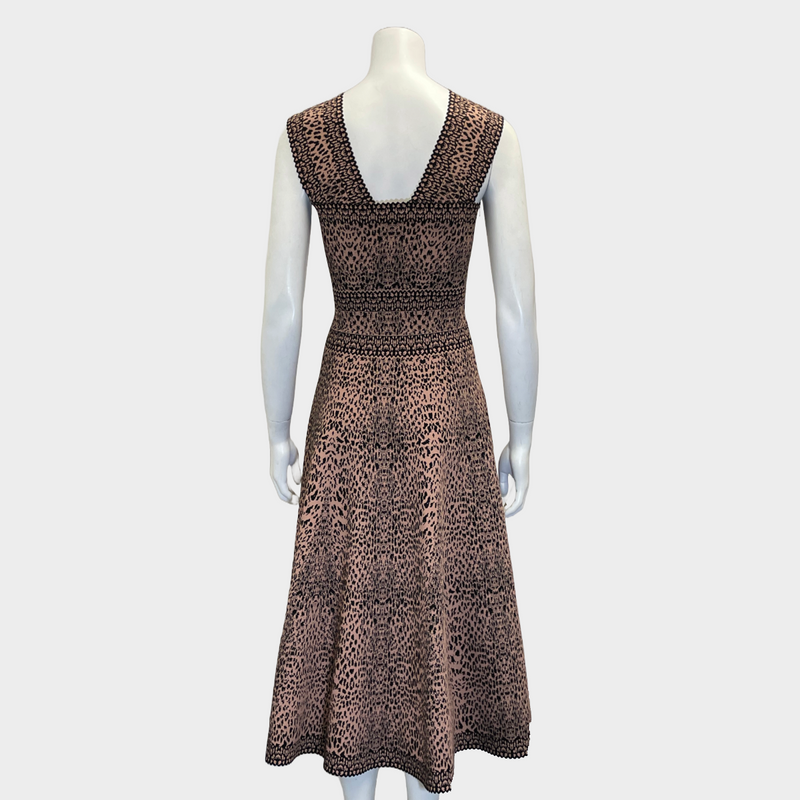 Alaia women's beige and black animal print viscose midi dress