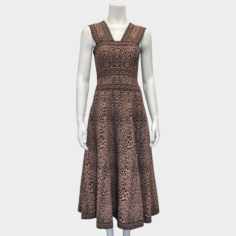 Alaia women's beige and black animal print viscose midi dress