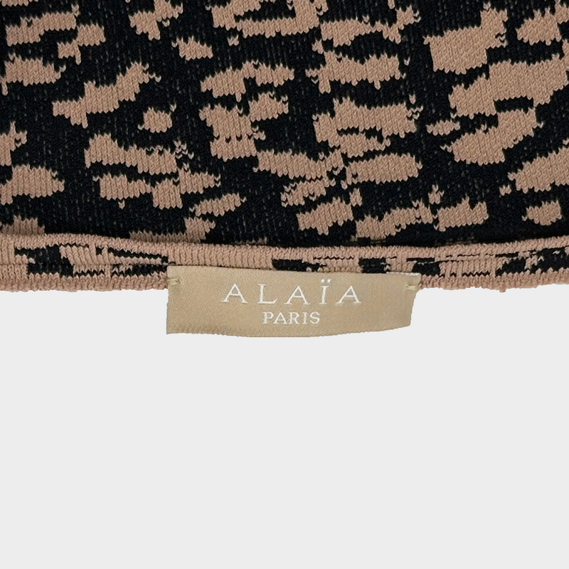 Alaia women's beige and black animal print viscose midi dress