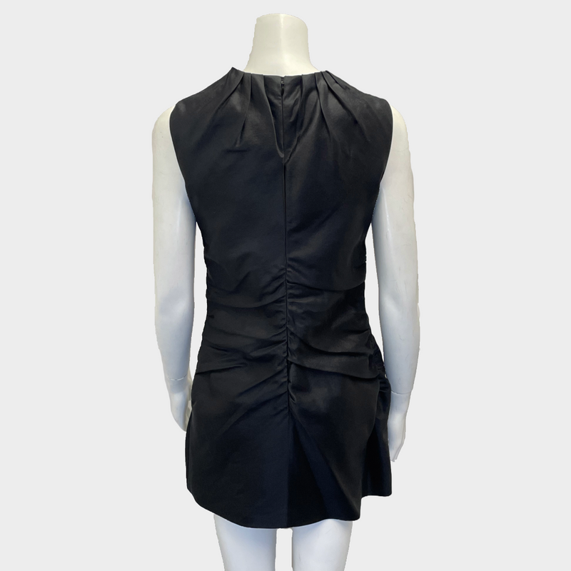 Prada black silk/wool sleeveless ruched dress