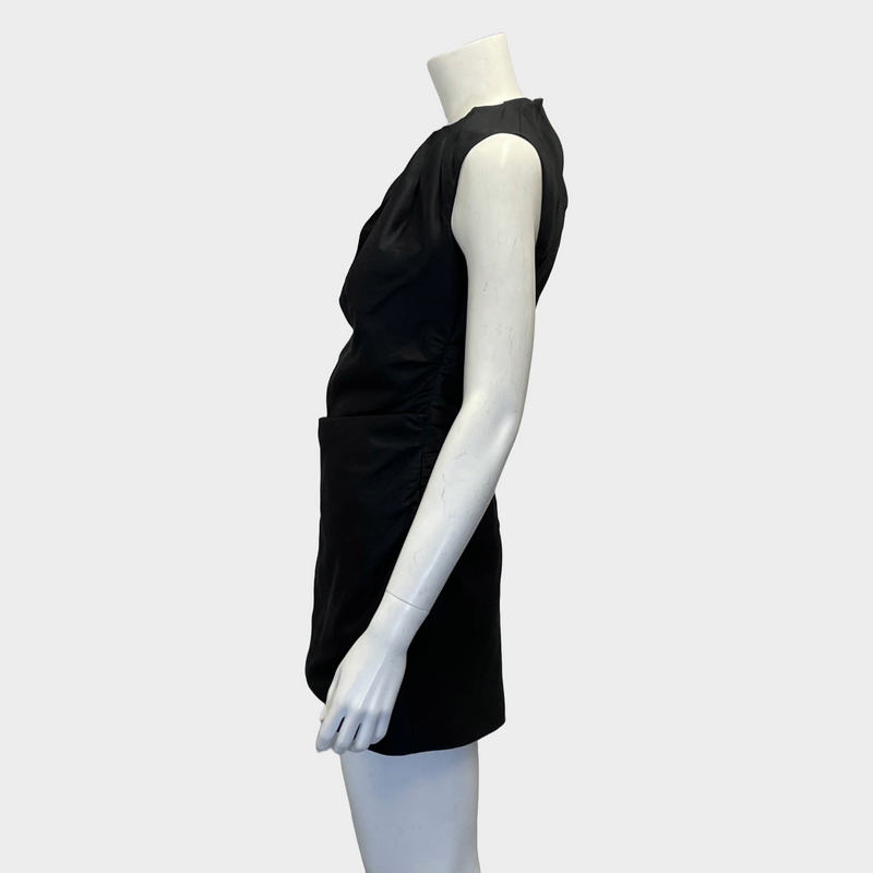 Prada black silk/wool sleeveless ruched dress