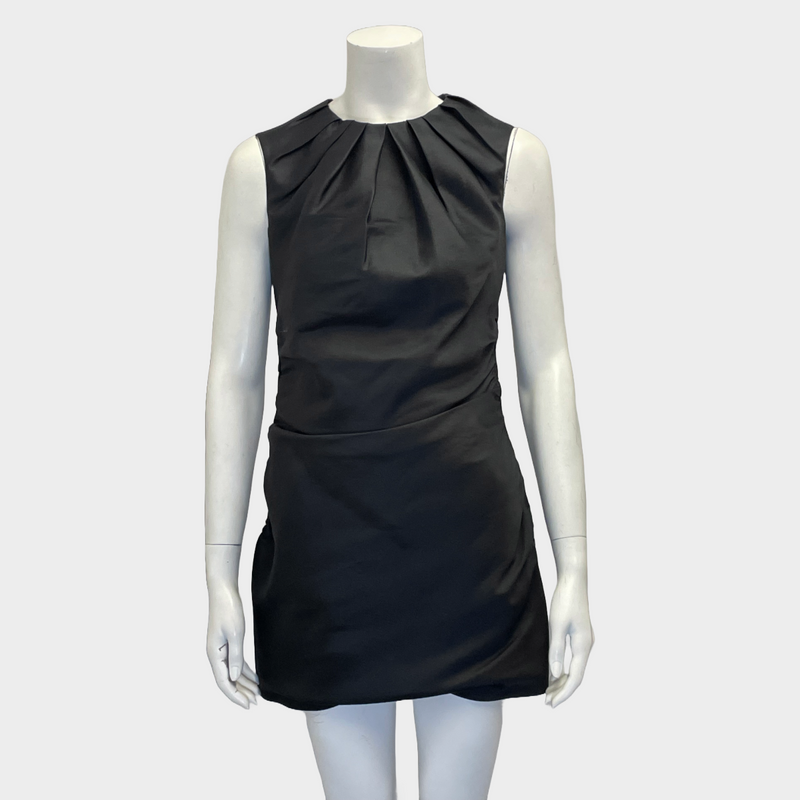 Prada black silk/wool sleeveless ruched dress