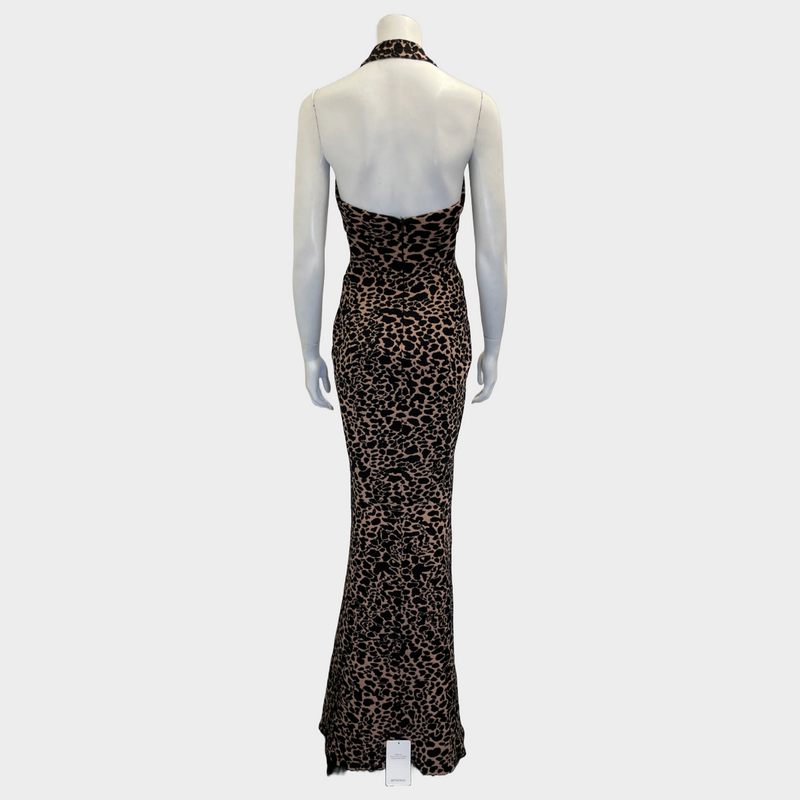 ALAÏA black and beige tiger print wool blend halter-neck maxi dress