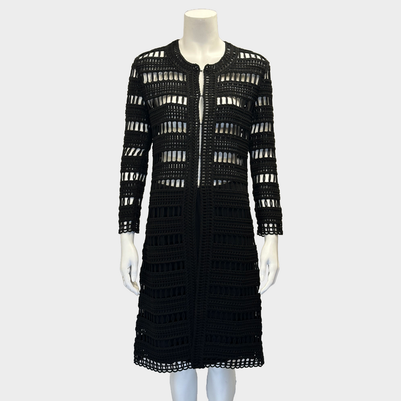 Oscar de la Renta women's black cotton knitted crew neck coat