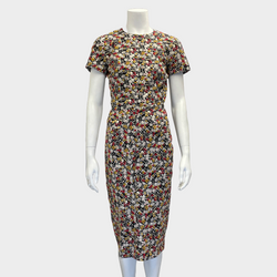 Victoria Beckham red and yellow flower print cotton blend short sleeves dress