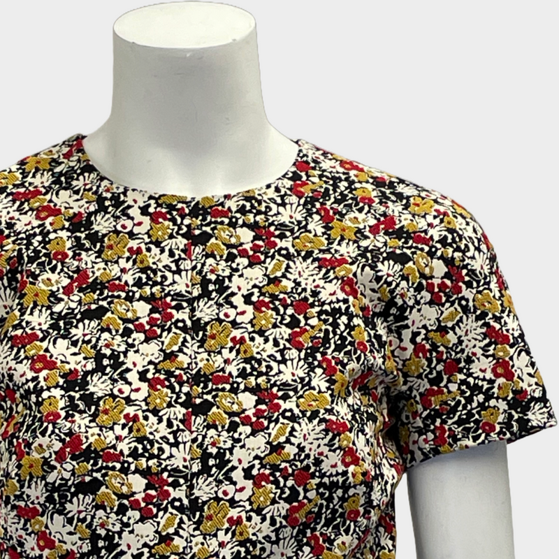 Victoria Beckham red and yellow flower print cotton blend short sleeves dress