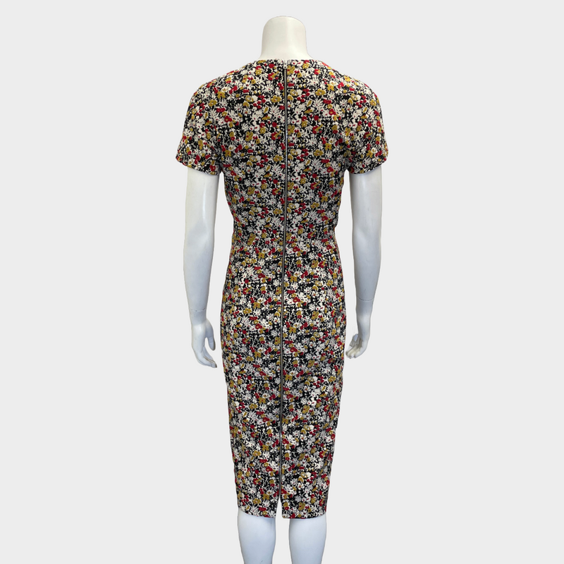 Victoria Beckham red and yellow flower print cotton blend short sleeves dress