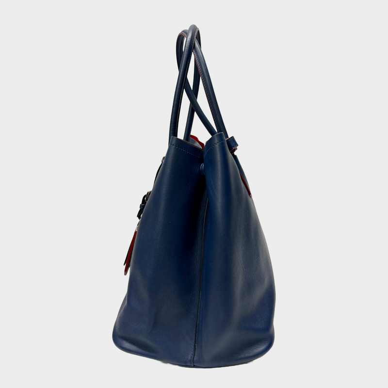 Prada blue and red leather saffiano cuir lined leather tote bag