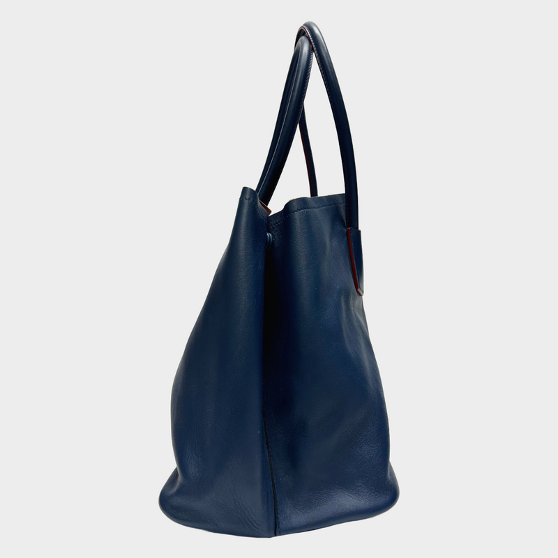 Prada blue and red leather saffiano cuir lined leather tote bag