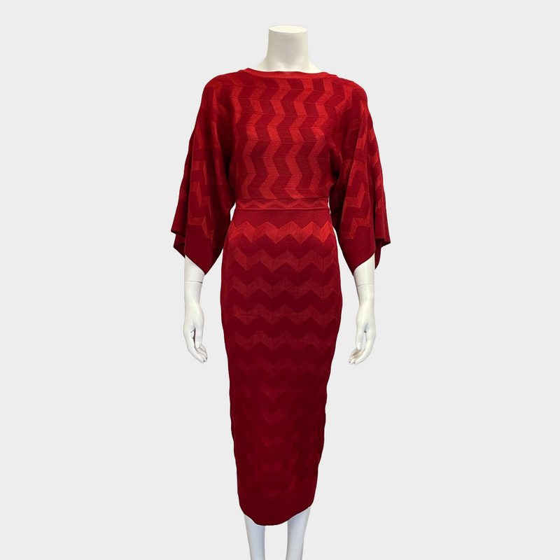 Missoni red zig-zag knitted 3/4 sleeves dress