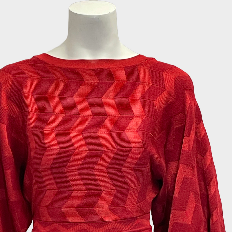 Missoni red zig-zag knitted 3/4 sleeves dress