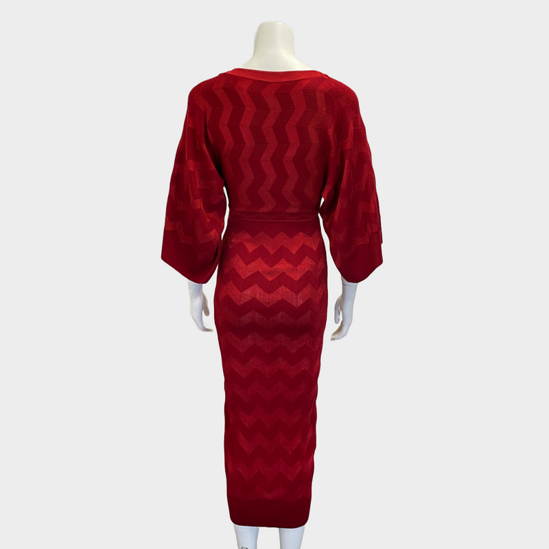 Missoni red zig-zag knitted 3/4 sleeves dress